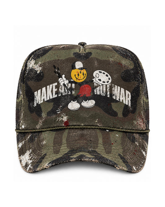 MAKE ART NOT WAR TRUCKER HAT (HAND PAINTED)
